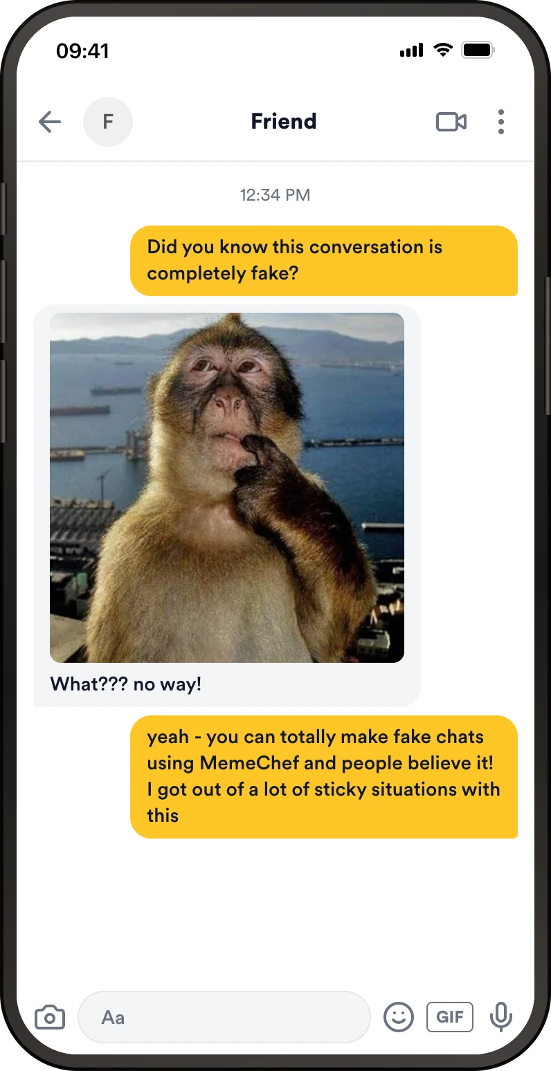 Bumble fake chat screenshot preview made in MemeChef