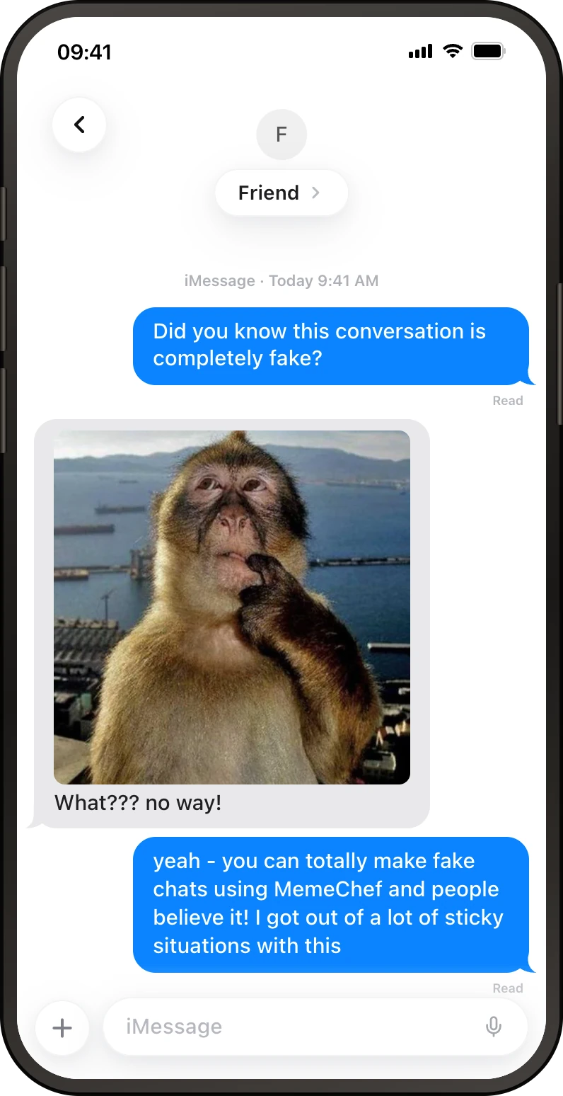 iMessage fake chat screenshot preview made in MemeChef