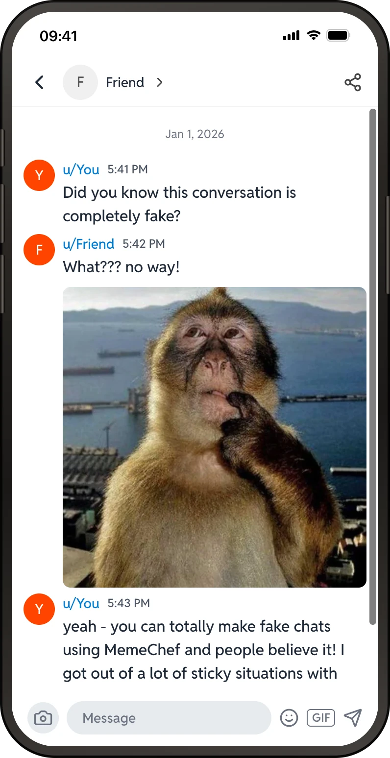 Reddit fake chat screenshot preview made in MemeChef