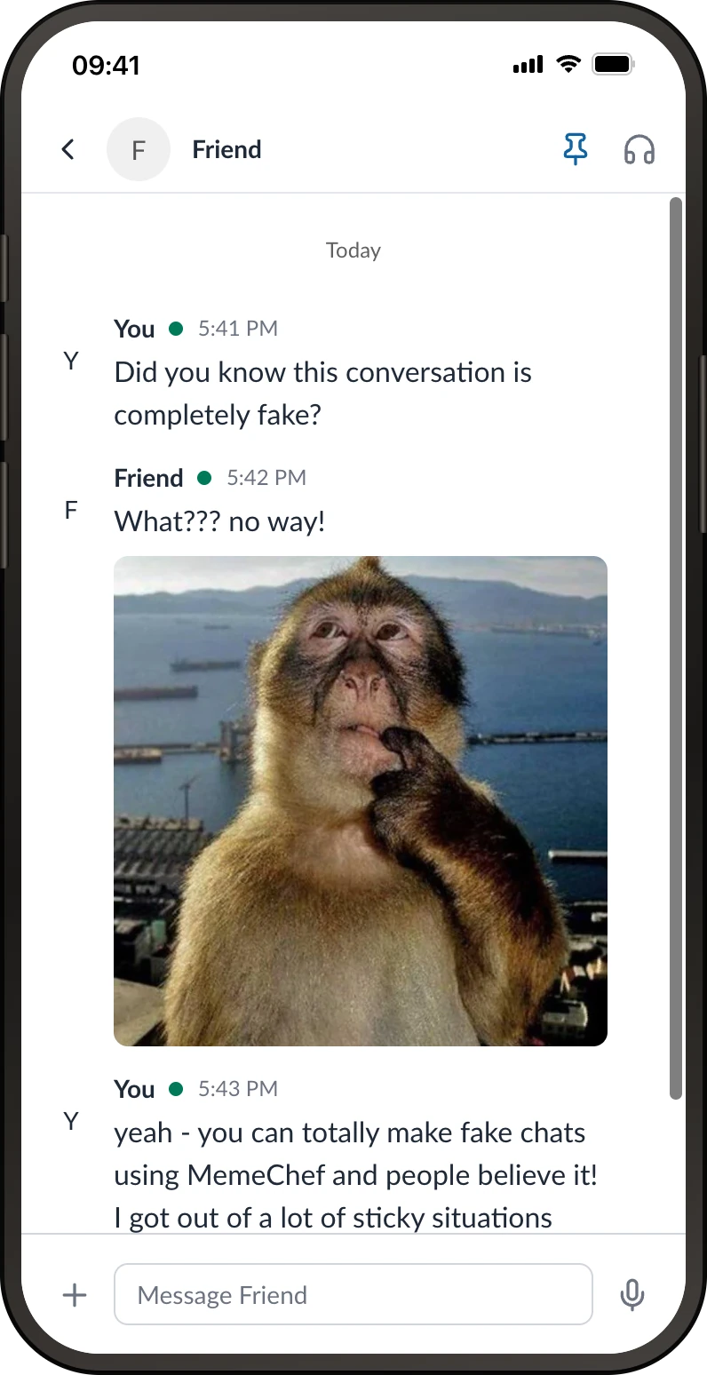 Slack fake chat screenshot preview made in MemeChef
